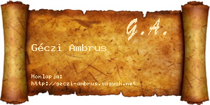 Géczi Ambrus névjegykártya